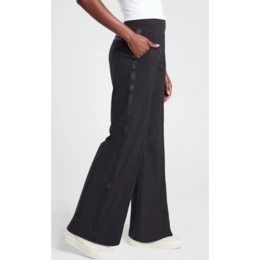 Athleta Nolita Wide Leg Pants Black Plus Size 24 Side Stripe Travel Trousers‎